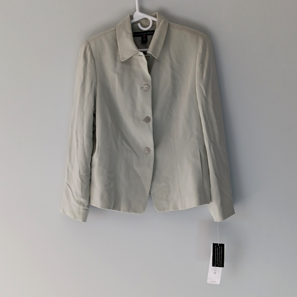 Josephine Chaus 100% Silk Blazer Retro Suit Jacket Green Almost Mint Size 12